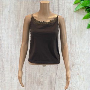 VALERIE STEVENS -- Camisole Top w/Lace Border at Neck, Brown, Adjustable Straps